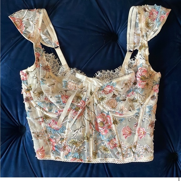 VS Luxe Dream Angels Silk Multi Color Floral Appliqué Celeb Corset 32C EUC - Picture 5 of 16